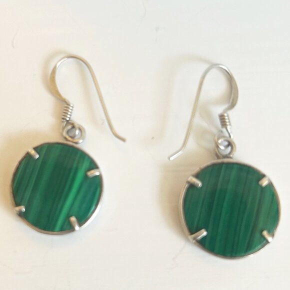 Beautiful Crescent Moon and Malachite sterling silver dangle earrings women's - Picture 4 of 5